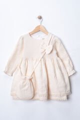 Seramis Kız Çocuk Gül Kurusu Çiçek Desenli Pamuk Elbise & Mini Çanta