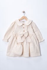 Seramis Kız Çocuk Müslin Elbise Fiyonklu Çantalı %100 Pamuk – Pembe / Yeşil / Bej/Ekru