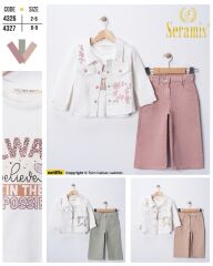 Seramis Kız Çocuk Gabardin Pantolon Ceket Takım %100 Pamuk Süprem Sweat – Pudra / Bej / Mint