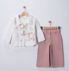 Seramis Kız Çocuk Gabardin Pantolon Ceket Takım %100 Pamuk Süprem Sweat – Pudra / Bej / Mint PUDRA - 2-3 Yaş