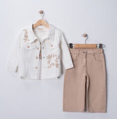 Seramis Kız Çocuk Gabardin Pantolon Ceket Takım %100 Pamuk Süprem Sweat – Pudra / Bej / Mint BEJ - 7-8 Yaş