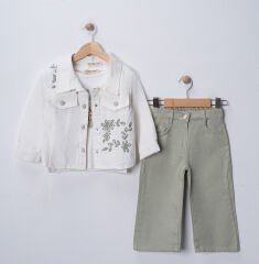 Seramis Kız Çocuk Gabardin Pantolon Ceket Takım %100 Pamuk Süprem Sweat – Pudra / Bej / Mint MİNT - 8-9 Yaş