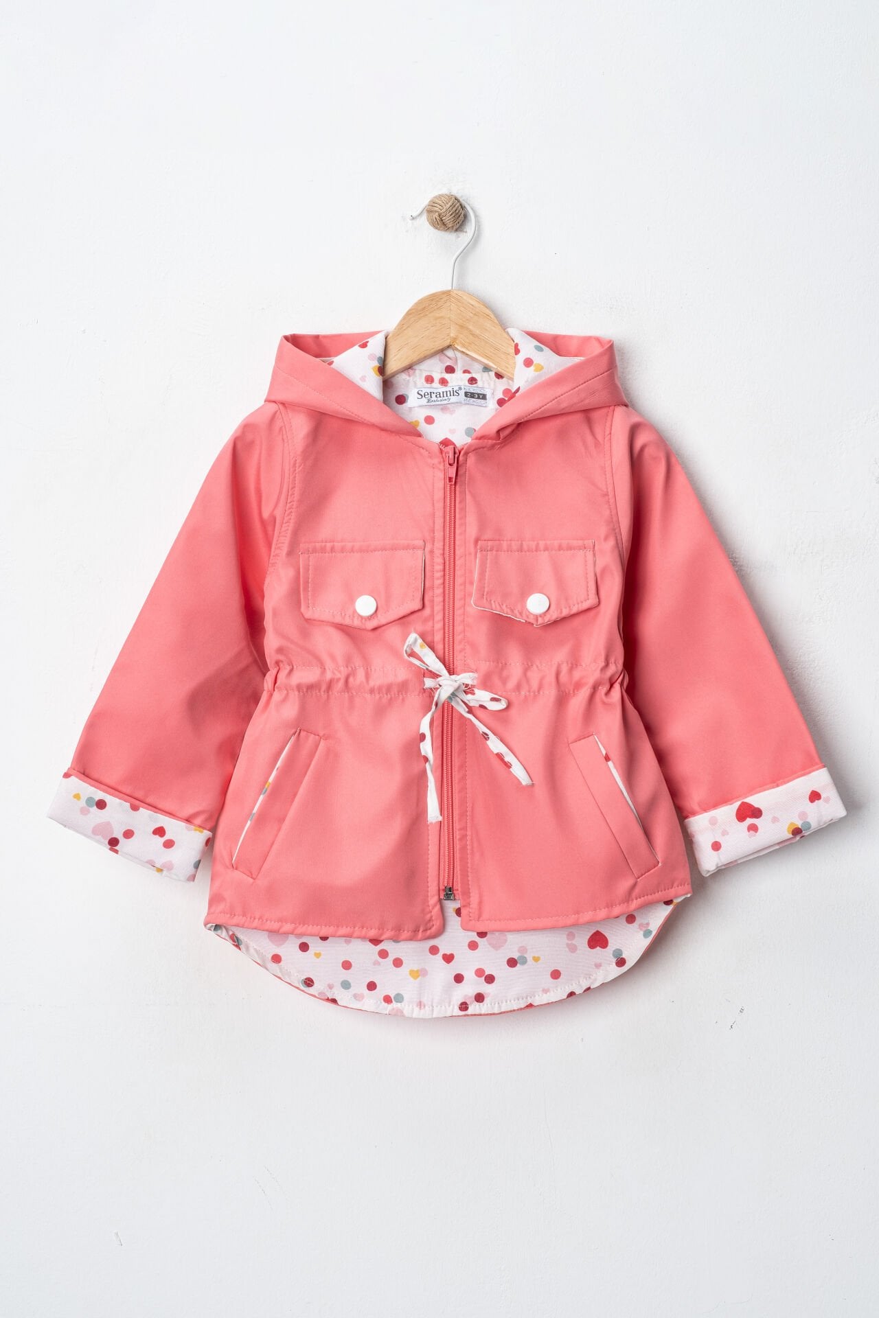 Kız Çocuk Yağmurluk – Kapüşonlu renkli astarlı su geçirmeyen Mevsimlik Mont (2-9 Yaş)