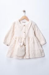 Seramis Kız Çocuk Müslin Kumaş Elbise Çantalı %100 Pamuk – Yakalı, Uzun Kollu- Elbise