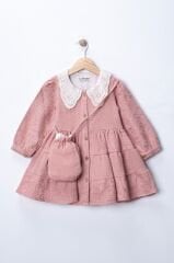 Seramis Kız Çocuk Müslin Kumaş Elbise Çantalı %100 Pamuk – Yakalı, Uzun Kollu- Elbise