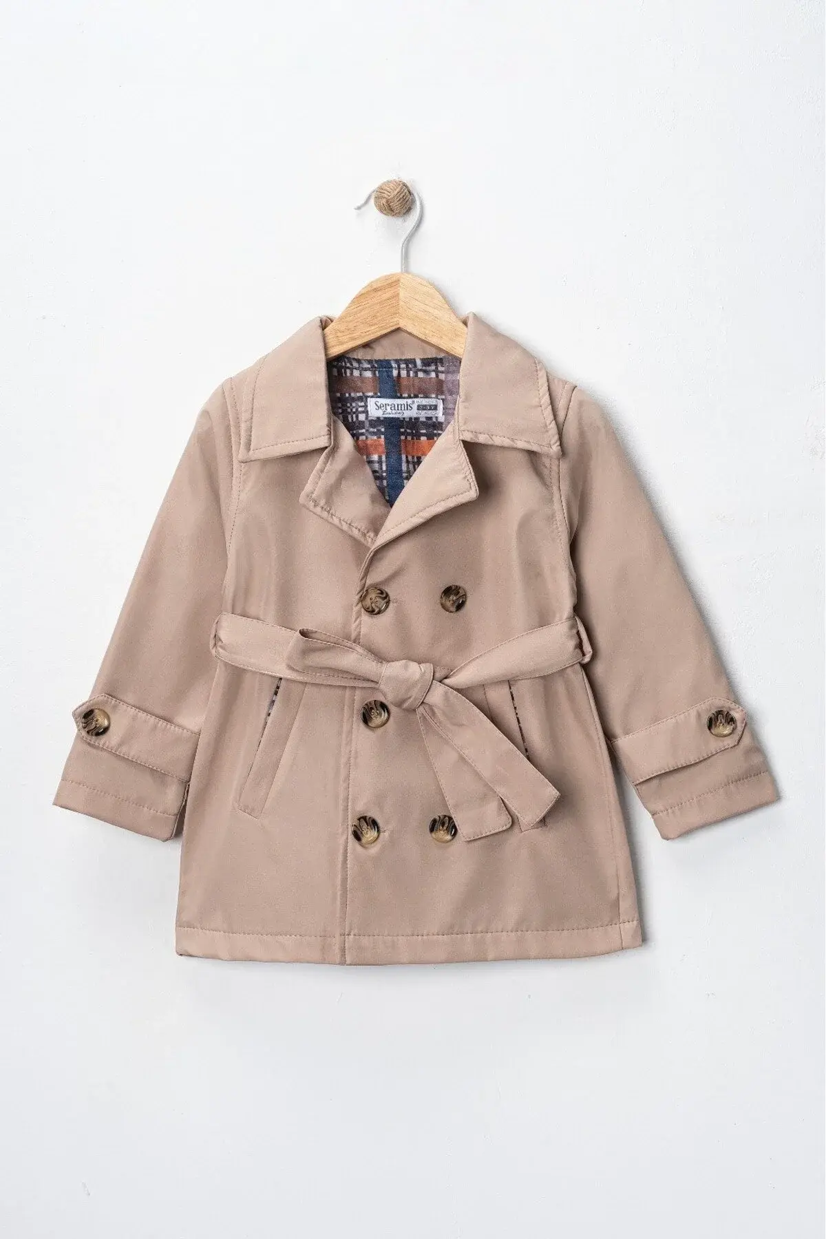 Seramis Erkek Çocuk Trençkot – Siyah-BEJ-HAKİ- Kuşaklı, Düğmeli, Astarlı Su Geçirmez Mont