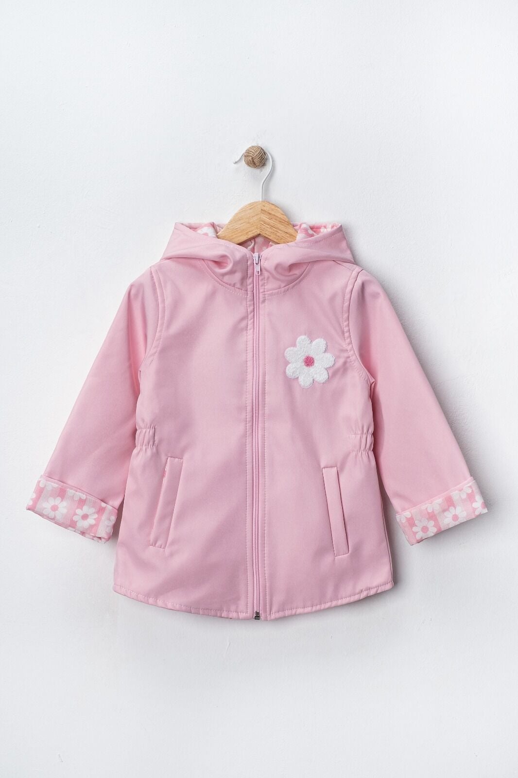 Seramis Kapüşonlu Çocuk Yağmurluk – Çiçek Desenli, Su Geçirmez, Fermuarlı, 2-9 Yaş Kız Çocuk Montu